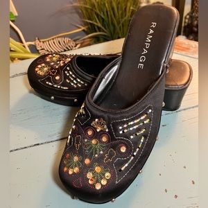 Vintage ★ Rampage Black Beaded Clogs ★